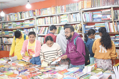 Book lovers are busy buying books at the Agartala Book fair on January 12.